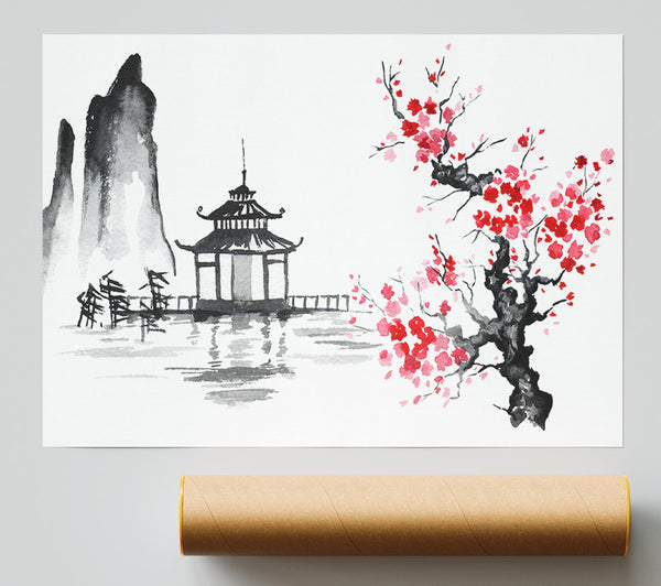 Cherry Blossom Monument Giclee Print