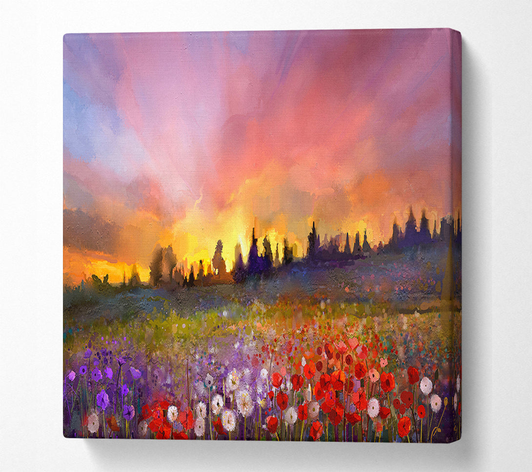  A Canvas Print of Sun Break Over The Wild Flowers Canvas Wall Art