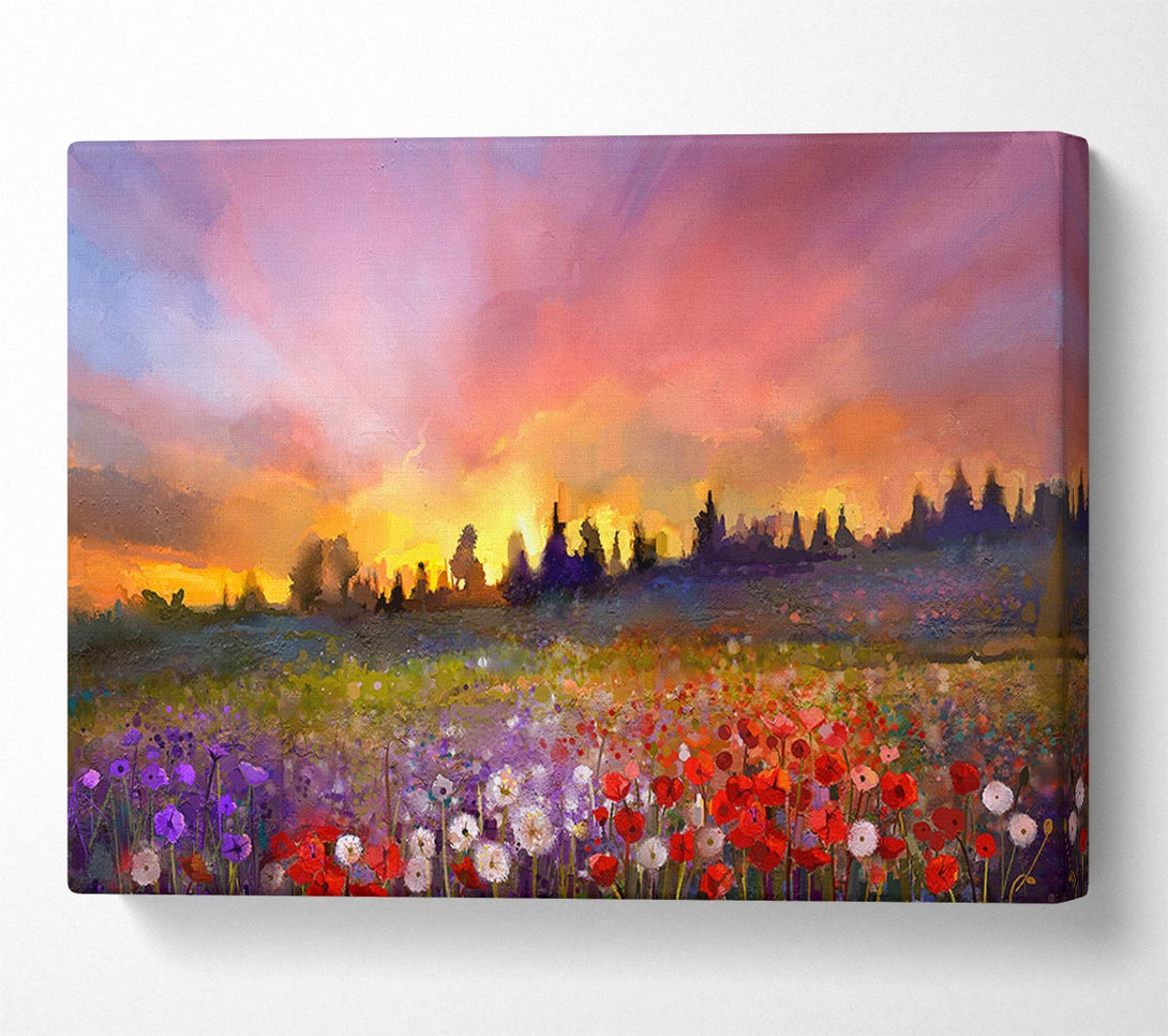  A Canvas Print of Sun Break Over The Wild Flowers Canvas Wall Art