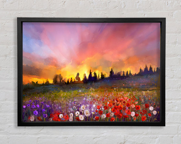 Sun Break Over The Wild Flowers Framed Print