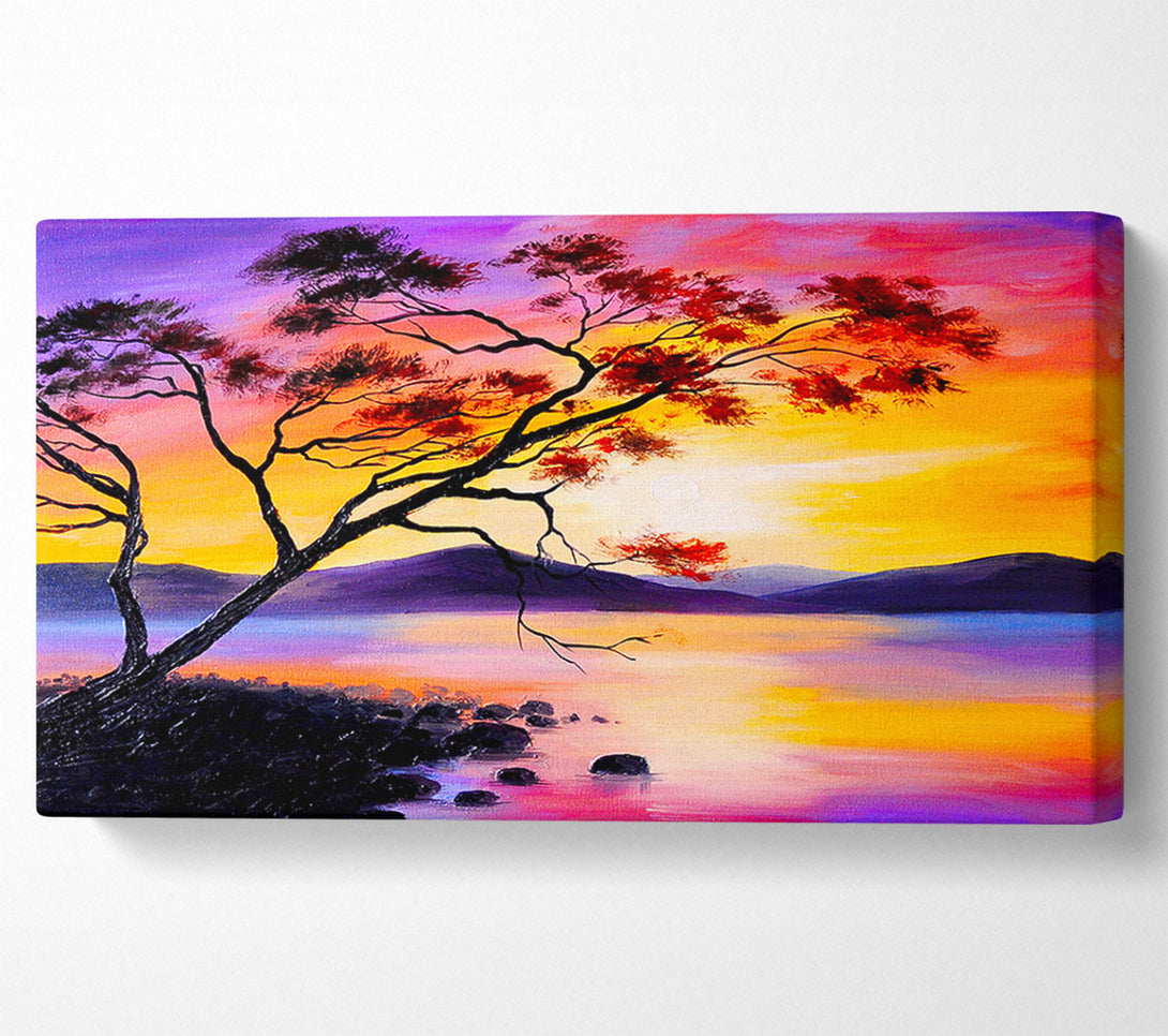  A Canvas Print of Sunset Lake Tree Canvas Art