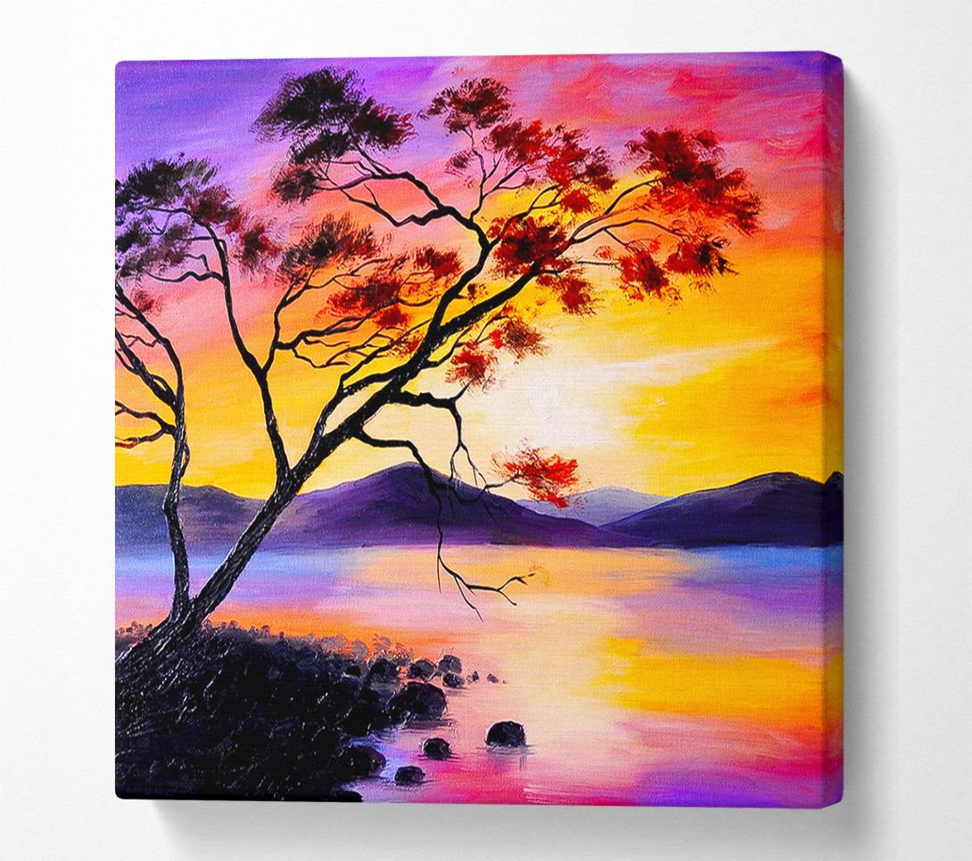  A Canvas Print of Sunset Lake Tree Canvas Art
