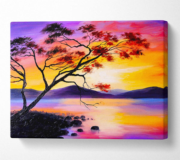  A Canvas Print of Sunset Lake Tree Canvas Art