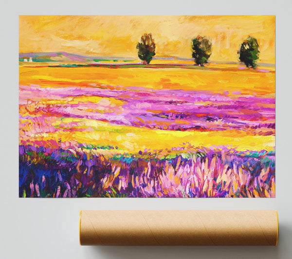 Pinks In A Field Of Gold Landscape Poster
