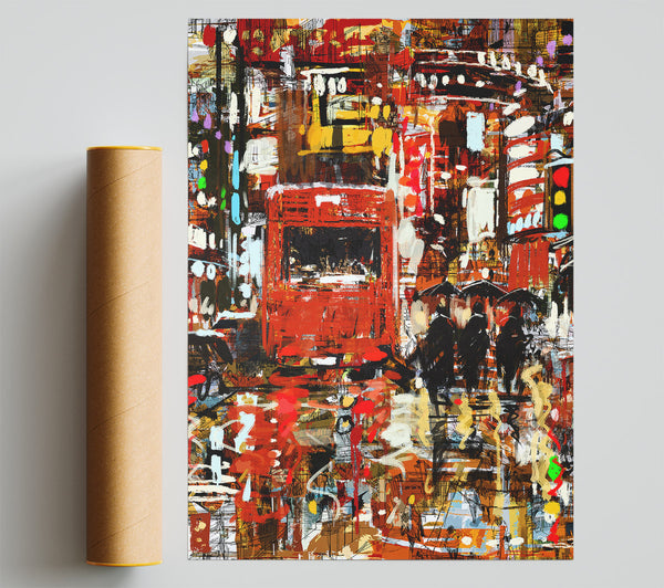 Red Bus In The Busy Streets Giclee Print
