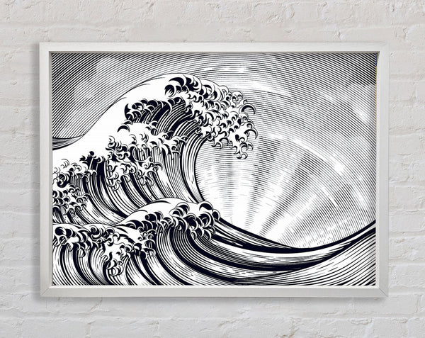 Black Wave Sun Beam Framed Print