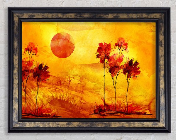 Red Tree Sun Framed Print
