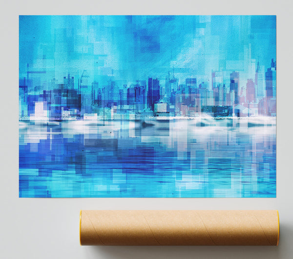 Electric Blue City Print