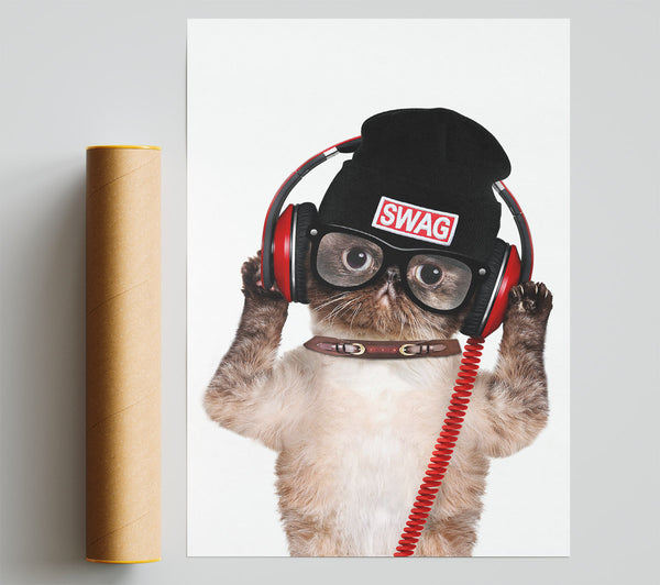 Swag Cat Headphones Print