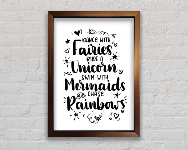 Dance With Fairies Ride A Unicorn Framed Print