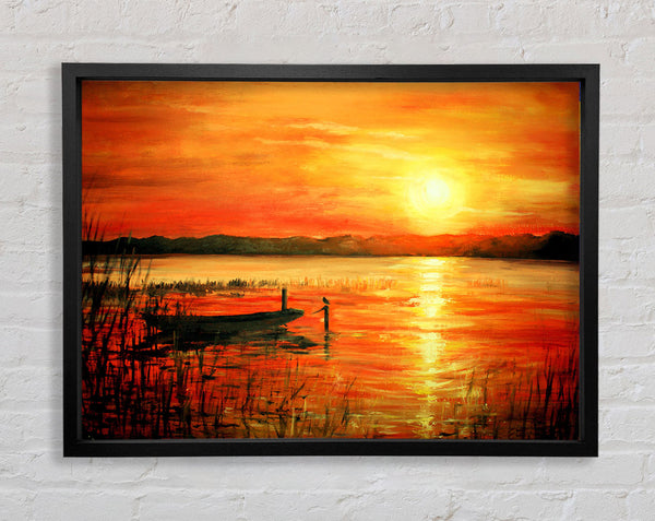 Row Boat On The Sunset Waters Framed Print