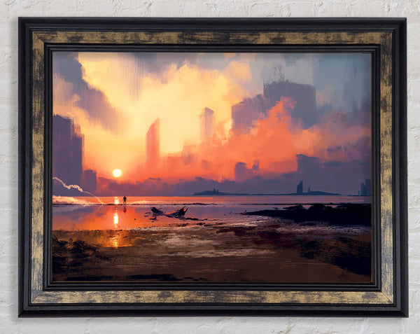 Sunset Ocean City Framed Print