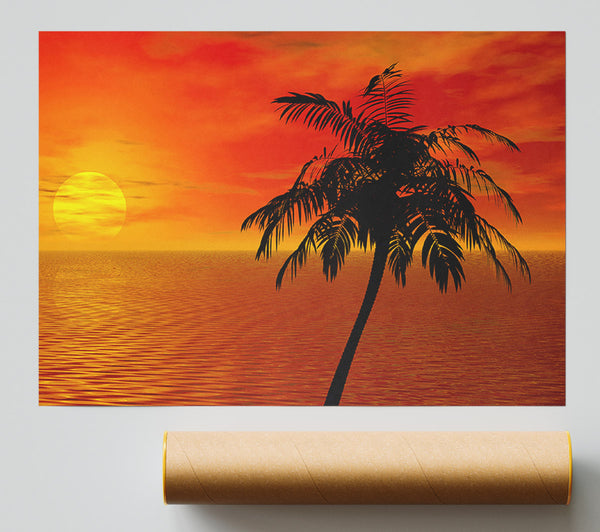 Palm Tree Ocean Sun Print