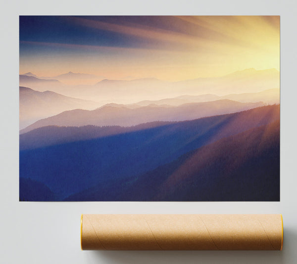 Misty Sunrise Mountains Giclee Print