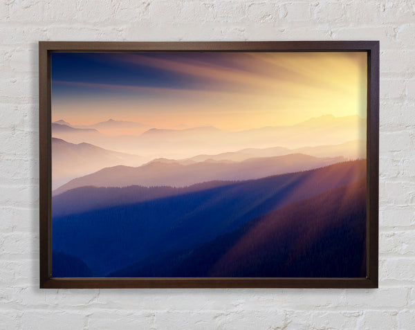 Misty Sunrise Mountains Framed Print