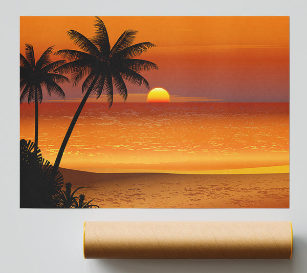 Orange Palm Tree Sun Poster