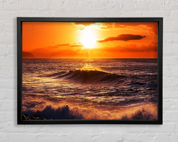 Sun Blaze Waves Framed Print