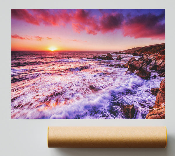 Pink Ocean Waves Poster