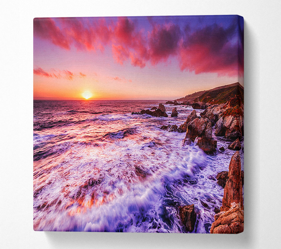  A Canvas Print of Pink Ocean Waves Canvas Wall Art