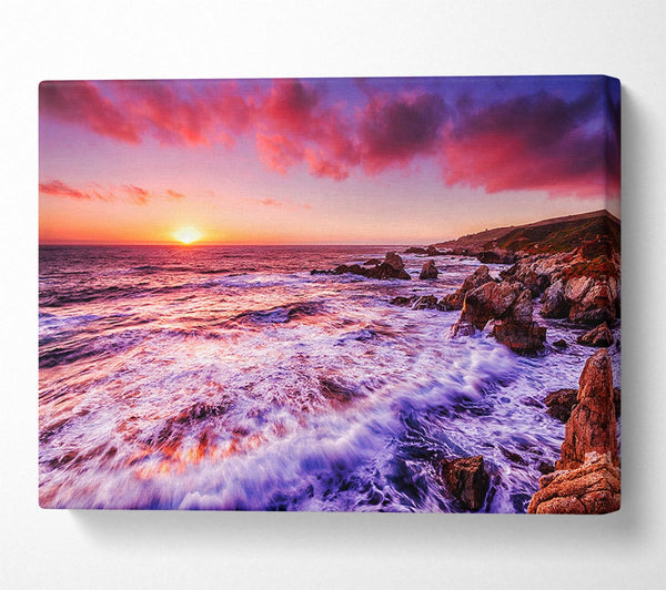  A Canvas Print of Pink Ocean Waves Canvas Wall Art