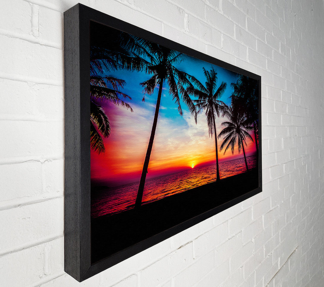  A Canvas Print of As The Sun Goes Down Between The Palm Trees Canvas Print