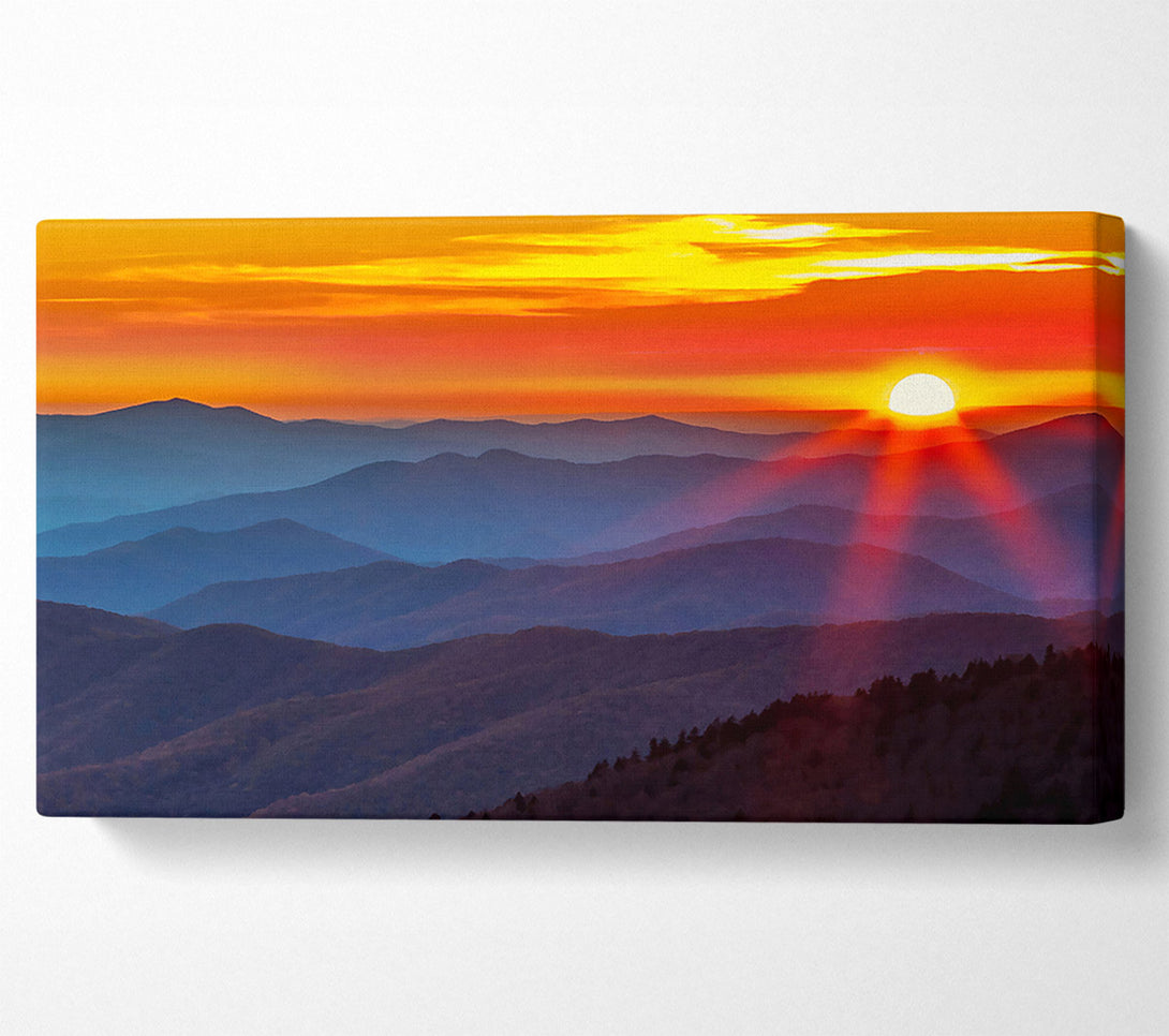  A Canvas Print of Blue Misty Mountain Sun 3 Canvas Wall Art