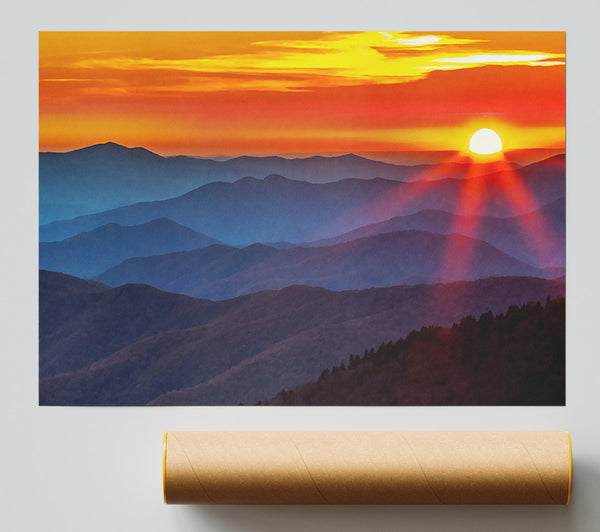 Blue Misty Mountain Sun 3 Giclee Print
