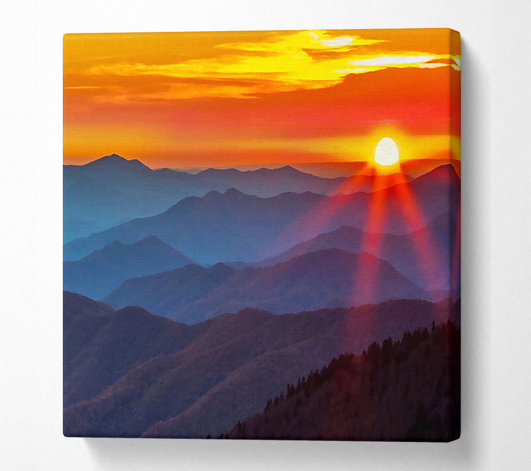  A Canvas Print of Blue Misty Mountain Sun 3 Canvas Wall Art