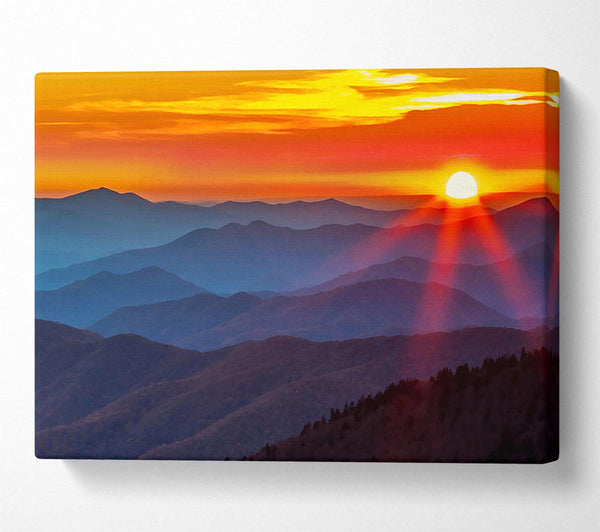  A Canvas Print of Blue Misty Mountain Sun 3 Canvas Wall Art