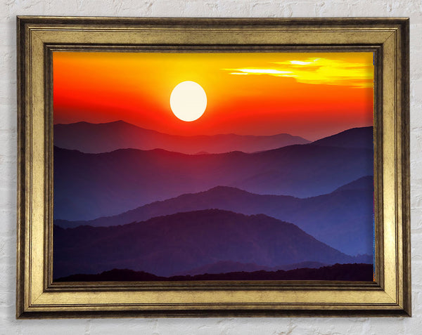 Blue Misty Mountain Sun 2 Framed Print