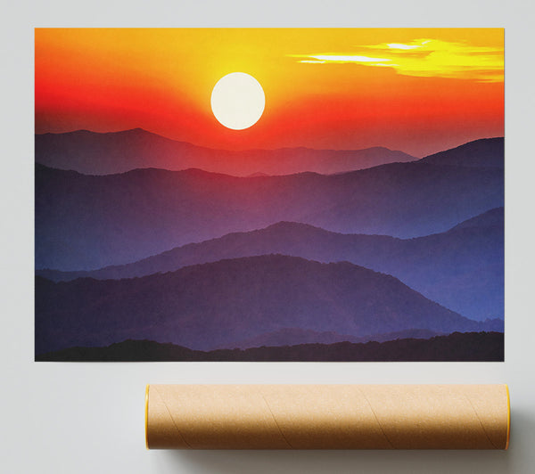 Blue Misty Mountain Sun 2 Print