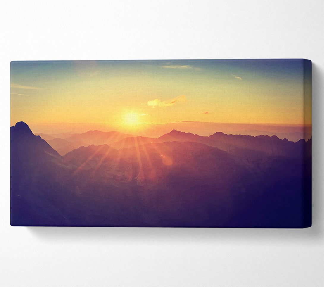  A Canvas Print of Sunrays Over The Mountains 1 Canvas Print