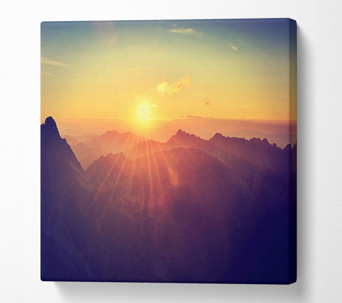 A Canvas Print of Sunrays Over The Mountains 1 Canvas Print