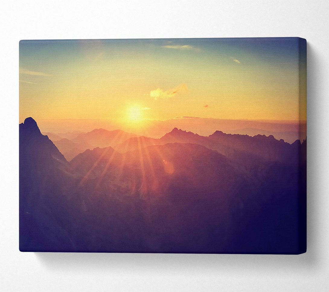  A Canvas Print of Sunrays Over The Mountains 1 Canvas Print