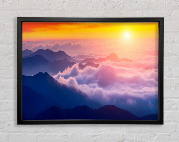 Sun Above The Mountain Clouds Framed Print