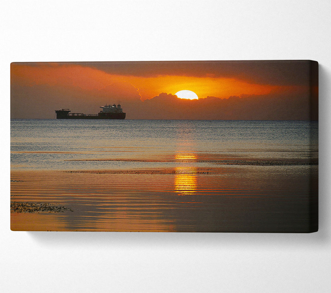  A Canvas Print of Ocean Ship Sun Glow Canvas Print