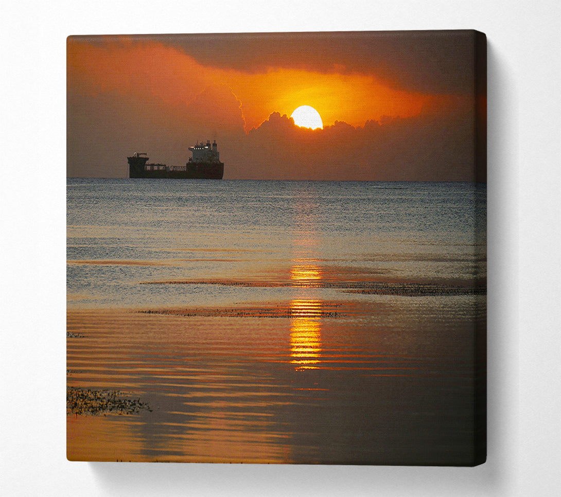  A Canvas Print of Ocean Ship Sun Glow Canvas Print