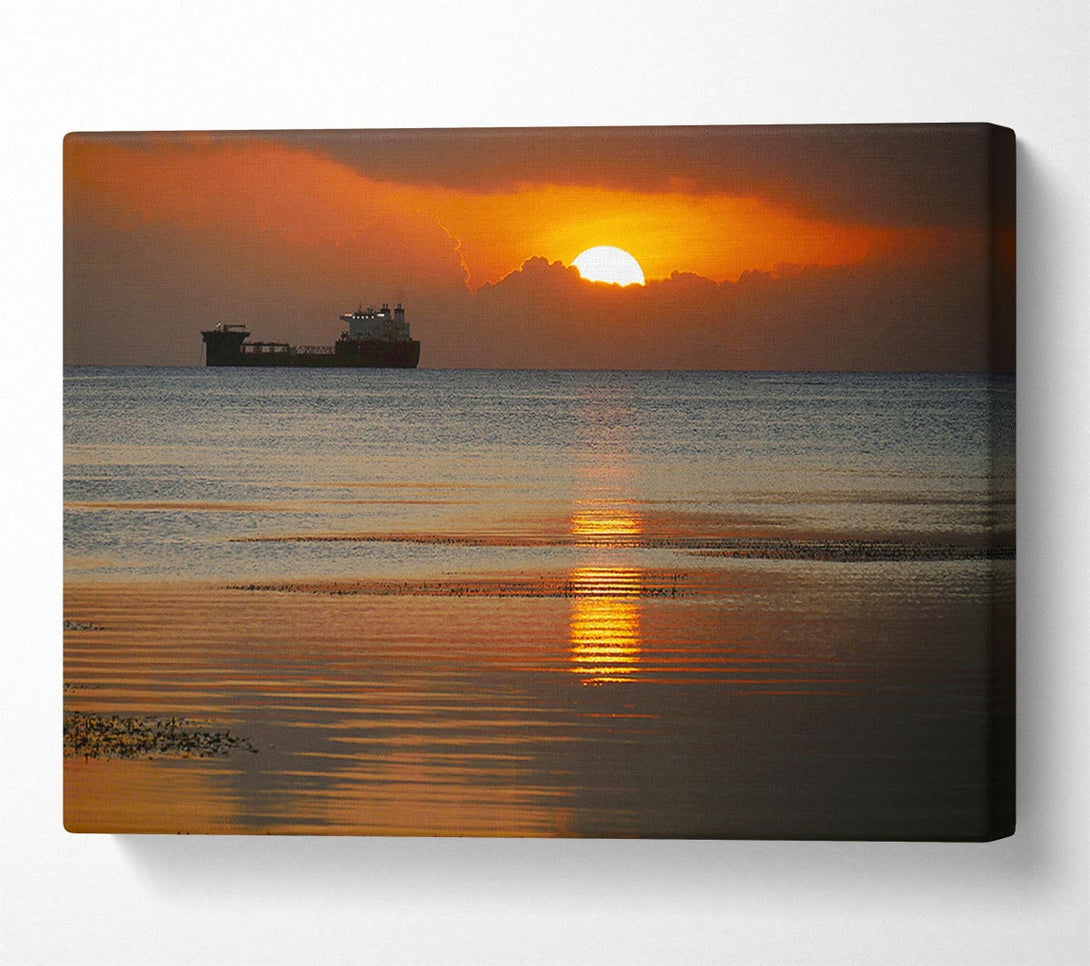  A Canvas Print of Ocean Ship Sun Glow Canvas Print