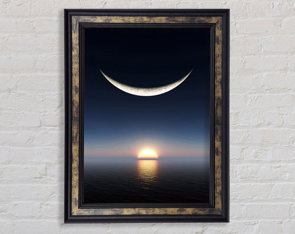 The Edge Of The Ocean Moon Framed Print