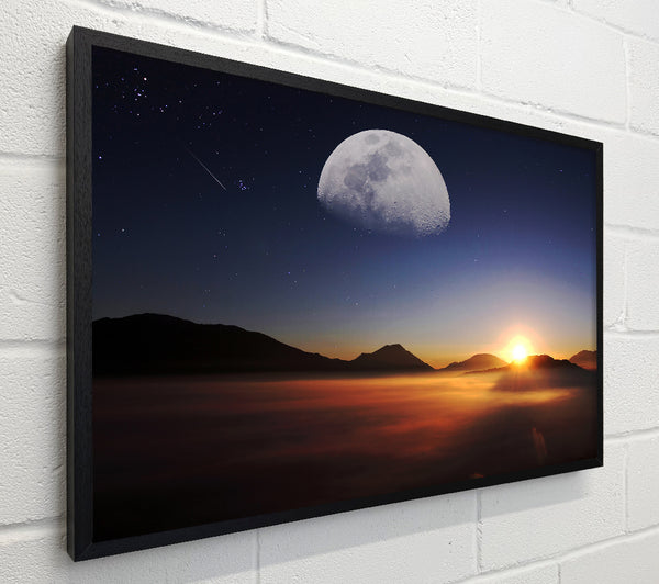 Moon Above The Mountain Sunset