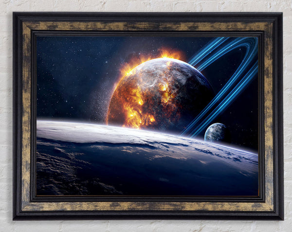 Flaming Sun Above The Earth Framed Print