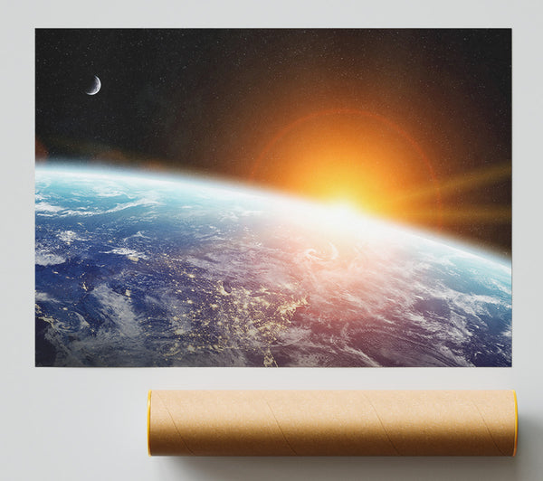 As The Sun Comes Up Over Earth Poster
