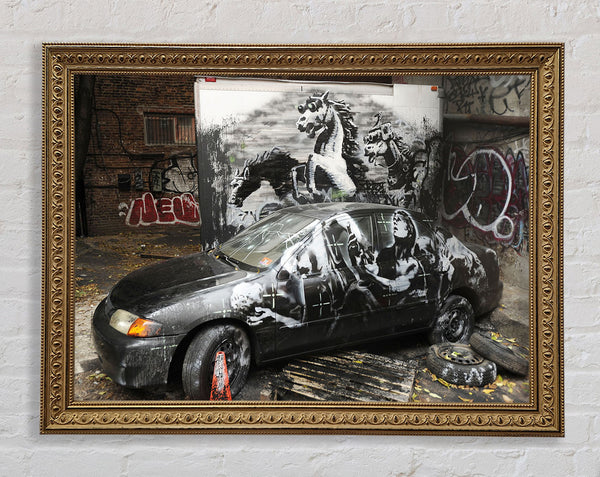 Banksy Car graffiti Framed Print
