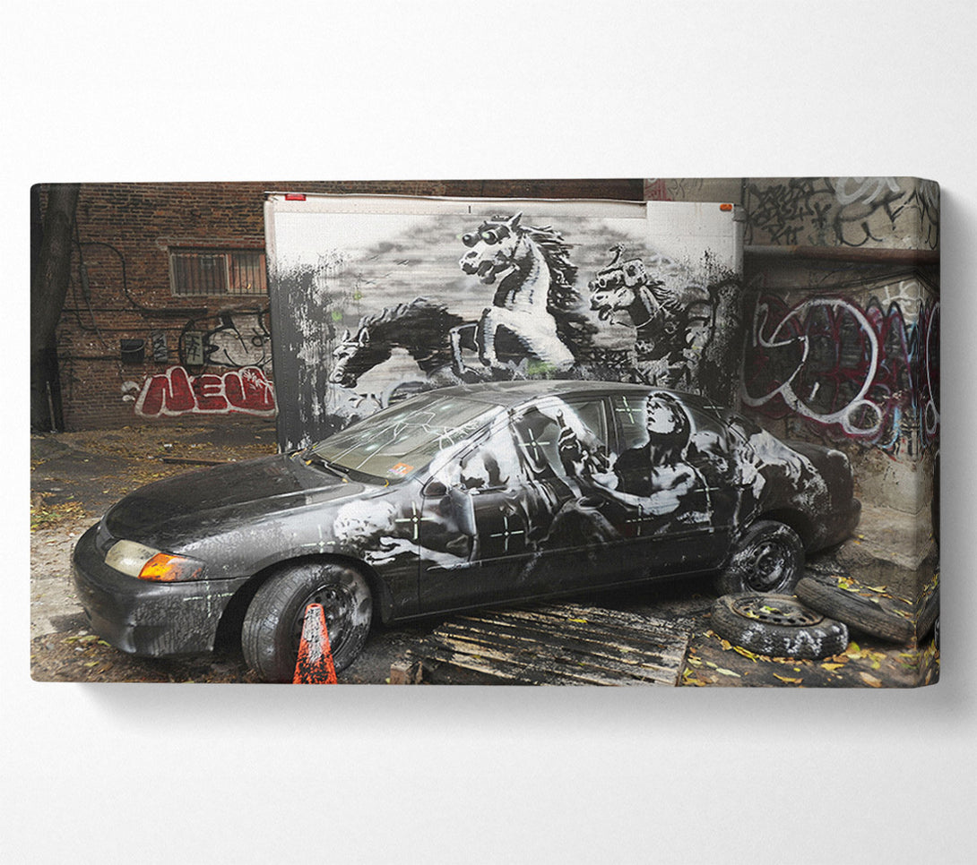  A Canvas Print of Banksy Car Graffiti Canvas Print