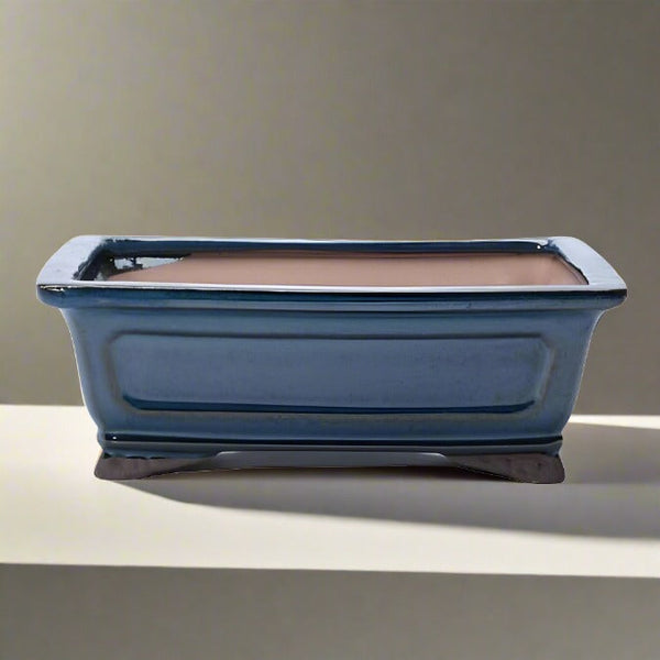 26cm Glazed Bonsai Pot | Rectangle | 26cm x 21cm x 9cm | Blue