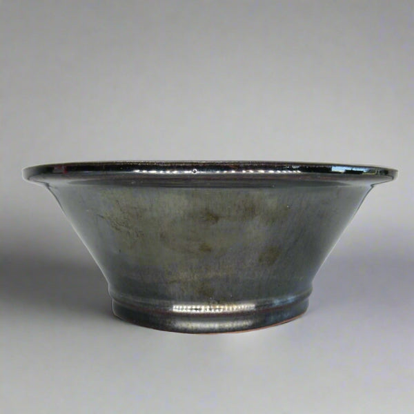 16cm Glazed Bonsai Pot | Round | 16cm x 6cm | Black / Silver