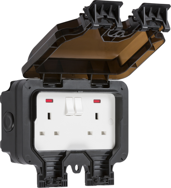 Knightsbridge OP9N IP66 13A 2 Gang DP Switched Outdoor Socket With Neon