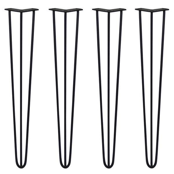 4 x 28" Hairpin Legs - 3 Prong - 10mm - Black