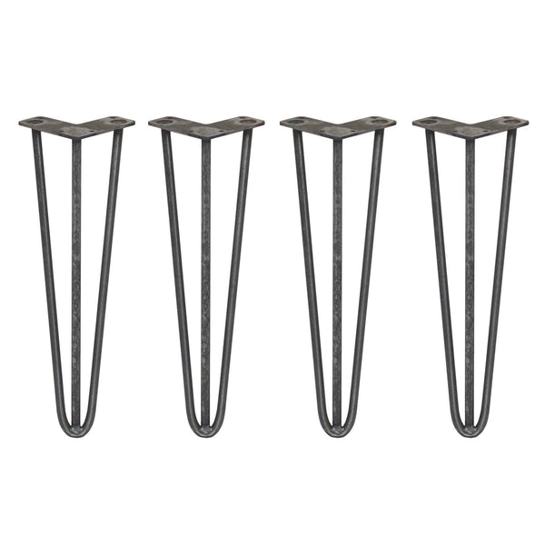 4 x 16" Hairpin Legs - 3 Prong - 12mm - Raw Steel