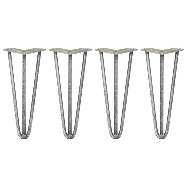 4 x 12" Hairpin Legs - 3 Prong - 12mm - Raw Steel